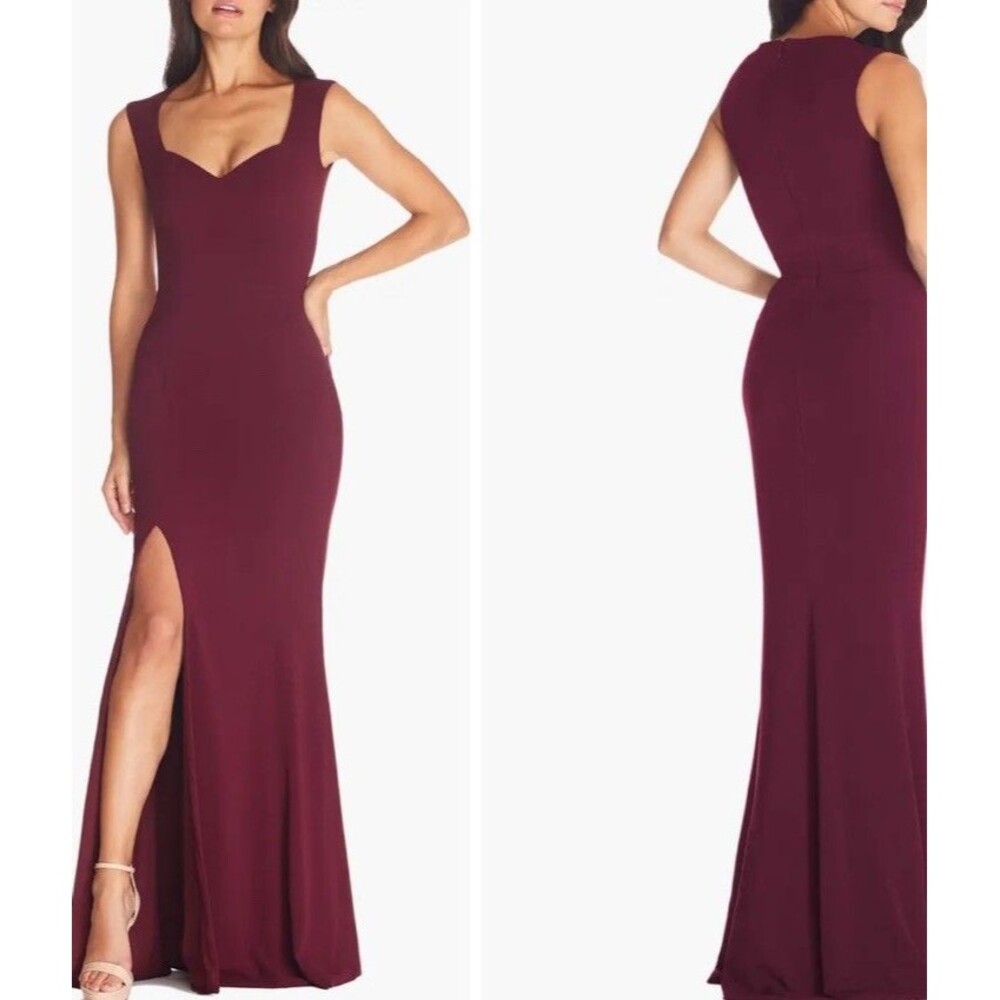 NWT DRESS THE POPULATION Monroe Side Slit GOWN DRESS $248 Sz S Burgundy